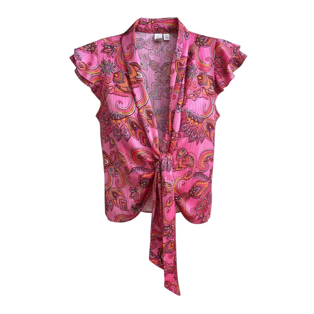 Joie Pink Paisley Tie Front Flutter Sleeve Blouse Top Small